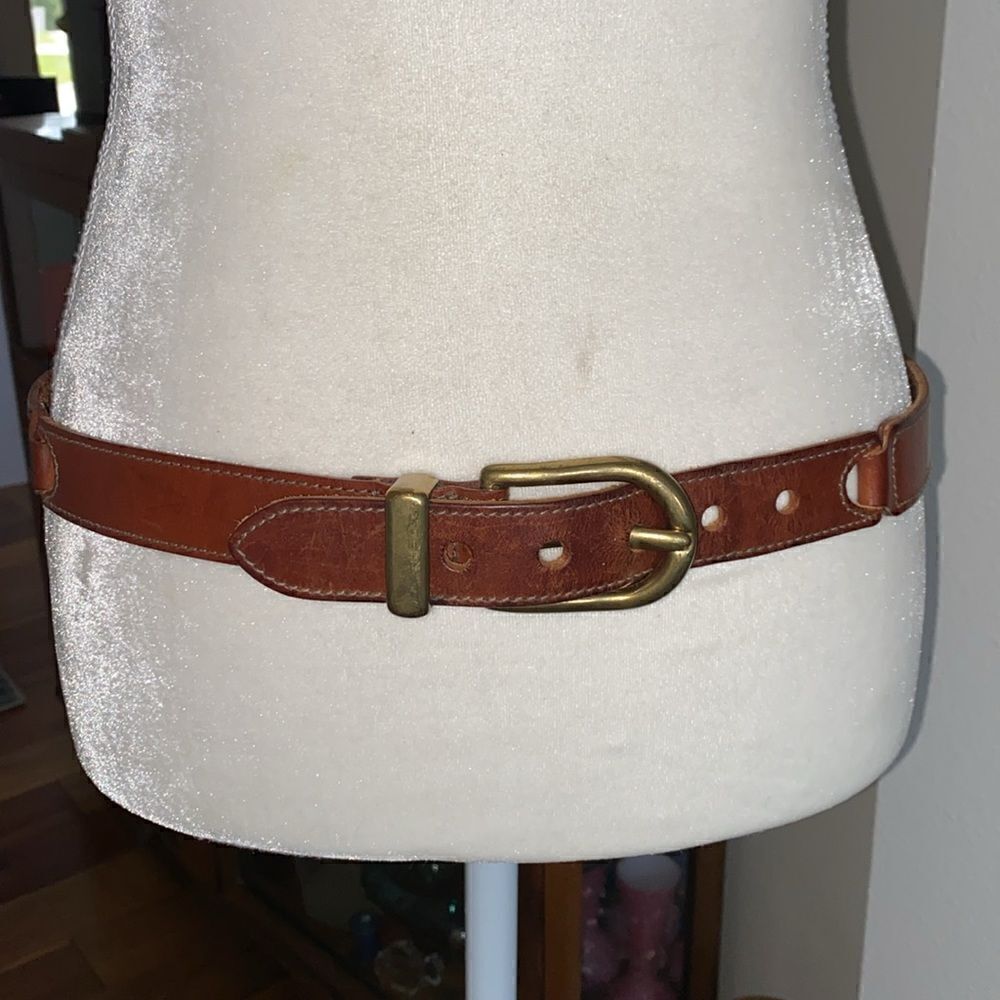 Fossil Brown Leather Belt with Brass Buckle